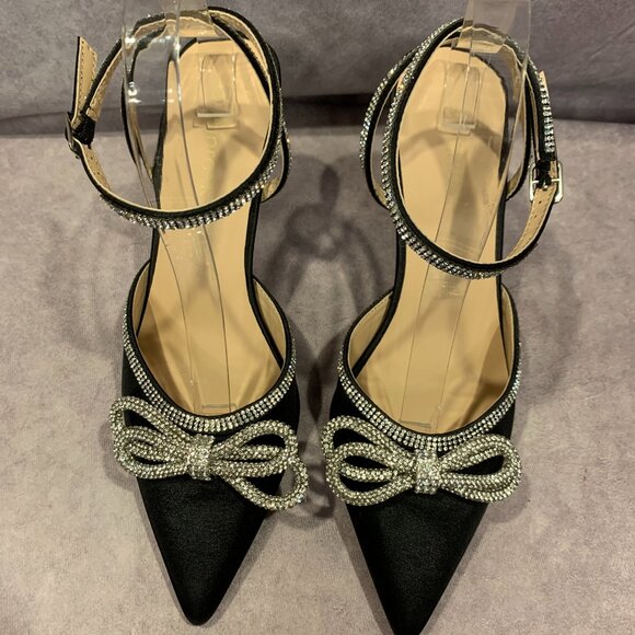 Ainrock Shoes - Ainrock Rhinestone Bow Heels Pointed Toe Ankle Strap Stilettos NWOT